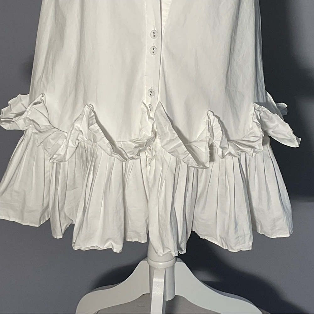 Areum White Puff Sleeve Mini Dress Graduation Bridal Shower Cottage Core XS - Picture 7 of 16
